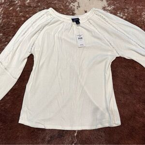 Daytrip Cream Blouse with Lace Accents